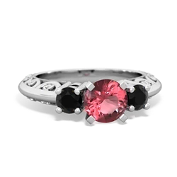 Pink Tourmaline Art Deco Eternal Embrace Engagement 14K White Gold ring C2003