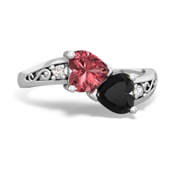 Pink Tourmaline Snuggling Hearts 14K White Gold ring R2178