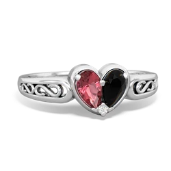 Pink Tourmaline Filligree 'One Heart' 14K White Gold ring R5070