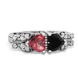 Pink Tourmaline Diamond Butterflies 14K White Gold ring R5601