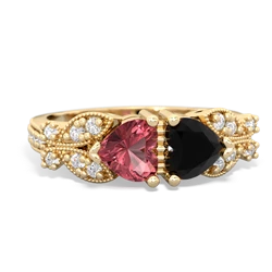Pink Tourmaline Diamond Butterflies 14K Yellow Gold ring R5601