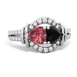 Pink Tourmaline Art-Deco Keepsake 14K White Gold ring R5630