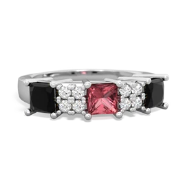 Pink Tourmaline Three Stone Diamond Cluster 14K White Gold ring R2592