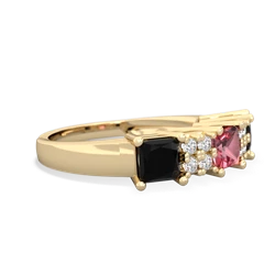 Pink Tourmaline Three Stone Diamond Cluster 14K Yellow Gold ring R2592