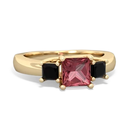 Pink Tourmaline Three Stone Trellis 14K Yellow Gold ring R4015