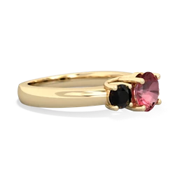 Pink Tourmaline Three Stone Round Trellis 14K Yellow Gold ring R4018