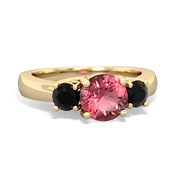 Pink Tourmaline Three Stone Round Trellis 14K Yellow Gold ring R4018