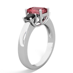 Pink Tourmaline Three Stone Emerald-Cut Trellis 14K White Gold ring R4021