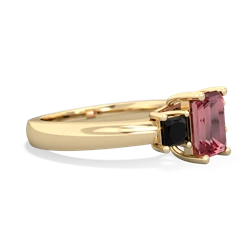 Pink Tourmaline Three Stone Emerald-Cut Trellis 14K Yellow Gold ring R4021