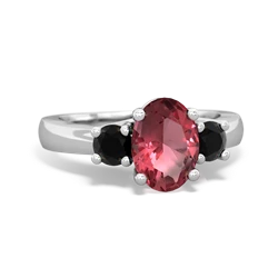 Pink Tourmaline Three Stone Oval Trellis 14K White Gold ring R4024