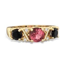 Pink Tourmaline Hugs And Kisses 14K Yellow Gold ring R5016