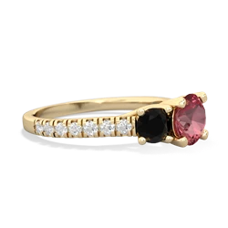 Pink Tourmaline Pave Trellis 14K Yellow Gold ring R5500