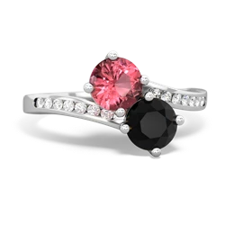 Pink Tourmaline Channel Set Two Stone 14K White Gold ring R5303