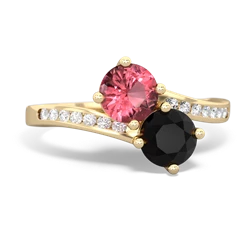 Pink Tourmaline Channel Set Two Stone 14K Yellow Gold ring R5303