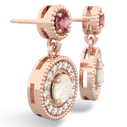 Pink Tourmaline Halo Dangle 14K Rose Gold earrings E5319