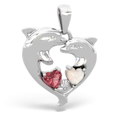 Pink Tourmaline Dolphin Heart 14K White Gold pendant P5820