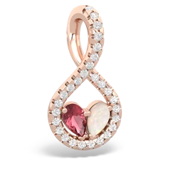 Pink Tourmaline Pave Twist 'One Heart' 14K Rose Gold pendant P5360