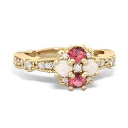 Pink Tourmaline Sparkling Tiara Cluster 14K Yellow Gold ring R26293RD