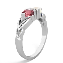 Pink Tourmaline Celtic Knot Double Heart 14K White Gold ring R5040