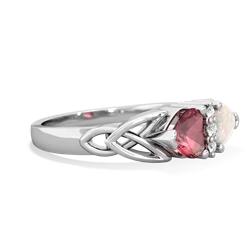 Pink Tourmaline Celtic Knot Double Heart 14K White Gold ring R5040