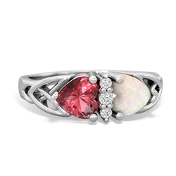 Pink Tourmaline Celtic Knot Double Heart 14K White Gold ring R5040