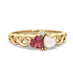 Pink Tourmaline Heart To Heart Braid 14K Yellow Gold ring R5870