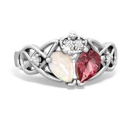 Pink Tourmaline 'One Heart' Celtic Knot Claddagh 14K White Gold ring R5322