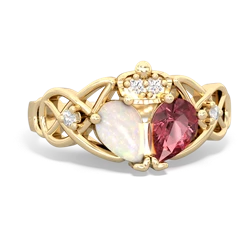 Pink Tourmaline 'One Heart' Celtic Knot Claddagh 14K Yellow Gold ring R5322