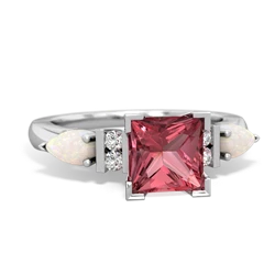 Pink Tourmaline 6Mm Princess Eternal Embrace Engagement 14K White Gold ring C2002