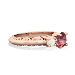 Pink Tourmaline Art Deco Eternal Embrace Engagement 14K Rose Gold ring C2003