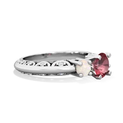 Pink Tourmaline Art Deco Eternal Embrace Engagement 14K White Gold ring C2003