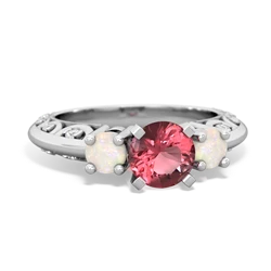 Pink Tourmaline Art Deco Eternal Embrace Engagement 14K White Gold ring C2003