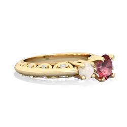 Pink Tourmaline Art Deco Eternal Embrace Engagement 14K Yellow Gold ring C2003