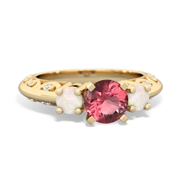 Pink Tourmaline Art Deco Eternal Embrace Engagement 14K Yellow Gold ring C2003