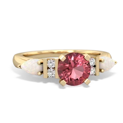 Pink Tourmaline 6Mm Round Eternal Embrace Engagement 14K Yellow Gold ring R2005