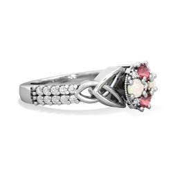 Pink Tourmaline Celtic Knot Cluster Engagement 14K White Gold ring R26443RD