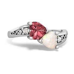 Pink Tourmaline Snuggling Hearts 14K White Gold ring R2178