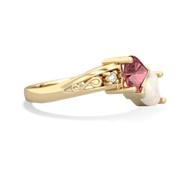 Pink Tourmaline Snuggling Hearts 14K Yellow Gold ring R2178