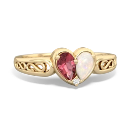 Pink Tourmaline Filligree 'One Heart' 14K Yellow Gold ring R5070