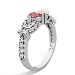 Pink Tourmaline Diamond Butterflies 14K White Gold ring R5601