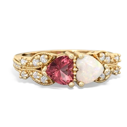 Pink Tourmaline Diamond Butterflies 14K Yellow Gold ring R5601