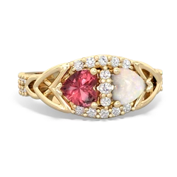 Pink Tourmaline Sparkling Celtic Knot 14K Yellow Gold ring R2645