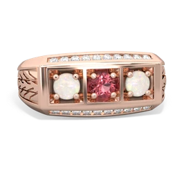 Pink Tourmaline Three Stone Tire Tread Men's 14K Rose Gold ring R0520