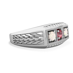 Pink Tourmaline Three Stone Tire Tread Men's 14K White Gold ring R0520