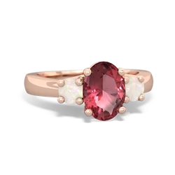 Pink Tourmaline Three Stone Oval Trellis 14K Rose Gold ring R4024