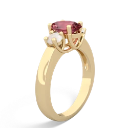 Pink Tourmaline Three Stone Oval Trellis 14K Yellow Gold ring R4024