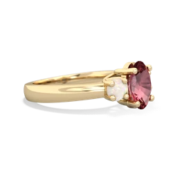 Pink Tourmaline Three Stone Oval Trellis 14K Yellow Gold ring R4024