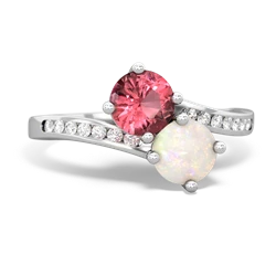 Pink Tourmaline Channel Set Two Stone 14K White Gold ring R5303