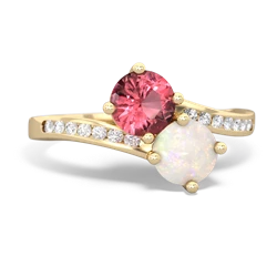 Pink Tourmaline Channel Set Two Stone 14K Yellow Gold ring R5303