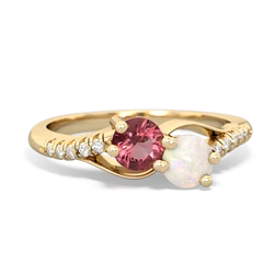 Pink Tourmaline Infinity Pave Two Stone 14K Yellow Gold ring R5285